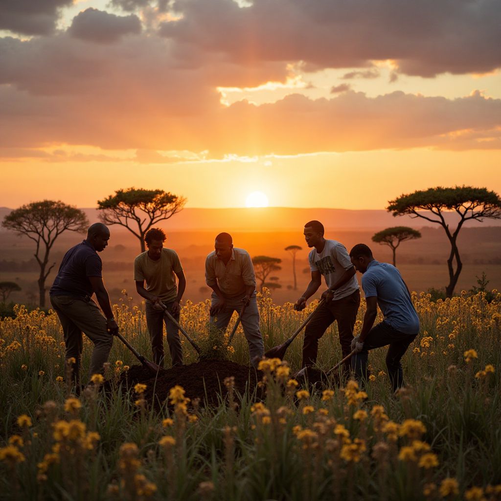 Awọn ọmọ ẹgbẹ ti n gbin igi ni Iwọ-oorun Afirika